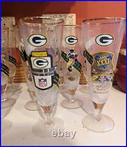 12 MINT COND Different VINTAGE Green Bay Packers Bradford NFL Pilsner Glasses