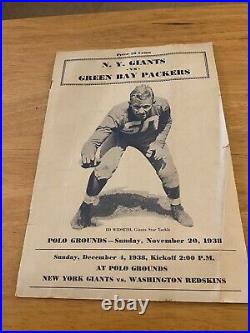 1938 Green Bay Packers vs New York Giants Official NFL Program