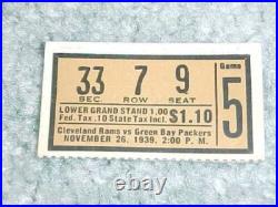 1939 Green Bay Packers World Champs v Cleveland Rams Football Ticket 11/26