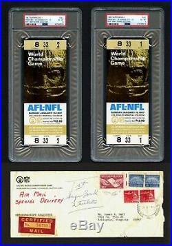 1967 Super Bowl 1 I Gold Full Ticket Ex-mt Psa 6 Pair With Original Envelope