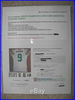 1995 JIM McMAHON GAME WORN USED JERSEY Green Bay Packers, Chicago Bears COA