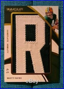 1/1 2019 Panini Immaculate Brett Favre Nameplate Worn Used Letter R Patch /5