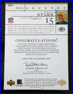 2001 Upper Deck NFL LEGENDS Bart Starr On Card Autograph Packers Nice