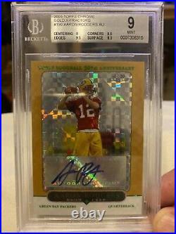 2005 Topps Chrome Gold X-Fractor Aaron Rodgers Rookie Auto BGS 9/10 #d/399 2x9.5