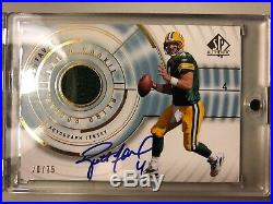 2008 SP Authentic BRETT FAVRE GAME USED PATCH AUTO #20/75 ON CARD PACKERS
