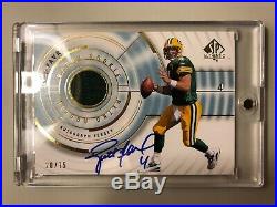 2008 SP Authentic BRETT FAVRE GAME USED PATCH AUTO #20/75 ON CARD PACKERS