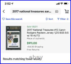 2017 Aaron Rodgers BGS 9.5 (2 10s) National Treasures /25 Auto SP Patch Packers