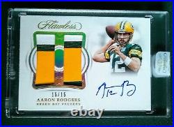 2018 Flawless MVP Aaron Rodgers Packers 3 Color Worn Patch Auto /15 AUTOGRAPHED