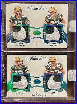 2019 Flawless Aaron Rodgers Jordy Nelson Nike Patch Swoosh 1/2 & 2/2 Non Auto