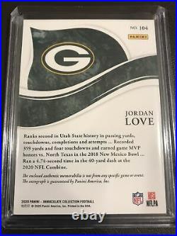 2020 Panini Immaculate Jordan Love RC Auto 2 Color Patch 46/99 Green Bay Packers
