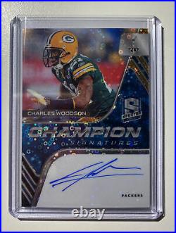 2020 Spectra Charles Woodson SB Champion Neon Blue Prizm #/5 Auto Packers OnCard