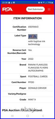 2022 Flawless Donald Driver Flawless Flyers #/15. PSA 9, Pop 2 2022 Flawless Donald Driver Flawless Flyers #/15. PSA 9, Pop 2
