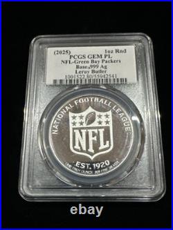 2025 PCGS GEM PL 1oz Silver Green Bay Packers Leroy Butler Autographed
