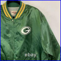 80s Green Bay Packers Green Satin Bomber Jacket Sz XL Made in USA Locker Line