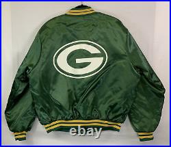 80s Green Bay Packers Green Satin Bomber Jacket Sz XL Made in USA Locker Line