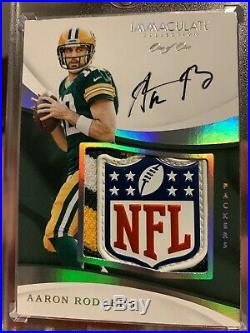 Aaron Rodgers 1/1 NFL Shield Game Worn JSY Patch Auto Autograph 2017 Immaculate