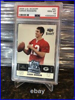Aaron Rodgers 2005 Upper Deck Kickoff #91 Rc Rookie Packers Psa 10 Pop 58 Rare