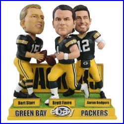 Aaron Rodgers, Brett Favre, Bart Starr Green Bay Packers Quarterback Bobblehead