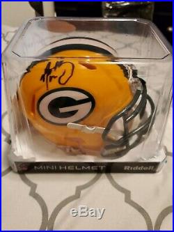 Aaron Rodgers signed mini helmet. GAA COA Packers Green Bay Autographed