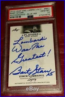 Bart Starr 2012 Leaf Autograph Vince Lombardi Legacy Psa 10 Gem Mint Auto Pop 1