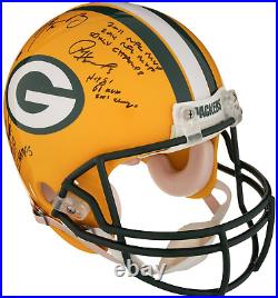 Beautiful Green Bay Packers MVP Signed Helmet Aaron Rodgers Brett Favre PSA DNA