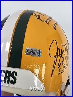 Beautiful Green Bay Packers MVP Signed Helmet Aaron Rodgers Brett Favre PSA DNA