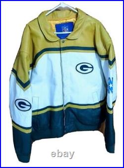 DAMAGED Vintage Jeff Hamilton Green Bay Packers 4X Reebok Leather Jacket