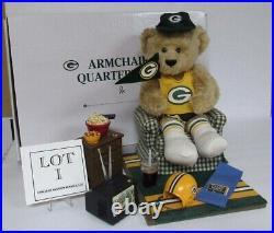 Danbury Mint Armchair Quarterback Bear Green Bay Packers NEW Set with OG Box
