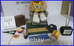 Danbury Mint Armchair Quarterback Bear Green Bay Packers NEW Set with OG Box