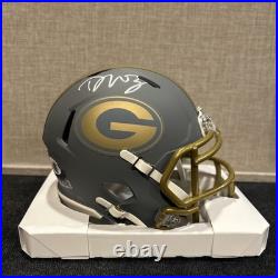 Dontayvion Wicks Signed Green Bay Packers Slate Speed Mini Helmet Jsa