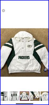 FALL 2023 GREEN BAY PACKERS STARTER Half Zip Pull Over WHITE Jacket Men's S FALL 2023 GREEN BAY PACKERS STARTER Half Zip Pull Over WHITE Jacket Men's S