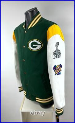 GREEN BAY PACKERS 4 Time Super Bowl CHAMPIONSHIP Jacket Sewn Logos Fall XL