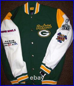GREEN BAY PACKERS 4 Time Super Bowl CHAMPIONSHIP Jacket Sewn Logos S M L XL 2X