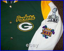 GREEN BAY PACKERS 4 Time Super Bowl CHAMPIONSHIP Jacket Sewn Logos S M L XL 2X
