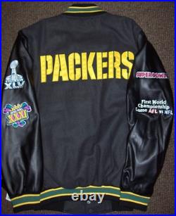 GREEN BAY PACKERS CHAMPIONSHIP Wool Body Jacket with Faux Leather Sleeves Jacket GREEN BAY PACKERS CHAMPIONSHIP Wool Body Jacket with Faux Leather Sleeves Jacket