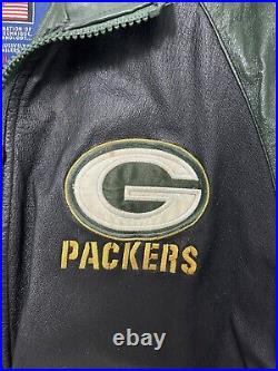 GREEN BAY PACKERS Pro Player Green Black Leather Coat SUPER BOWL XXXI 1997 NFL S
