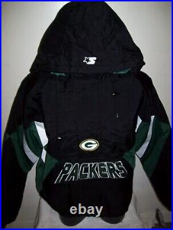 GREEN BAY PACKERS Starter Hooded Half Zip Pullover Jacket BLACK SMALL MEDIUM