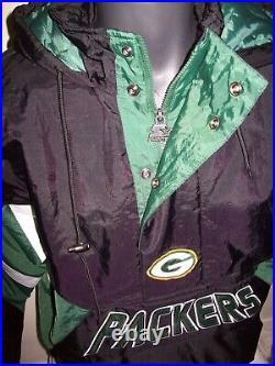 GREEN BAY PACKERS Starter Hooded Half Zip Pullover Jacket BLACK SMALL MEDIUM
