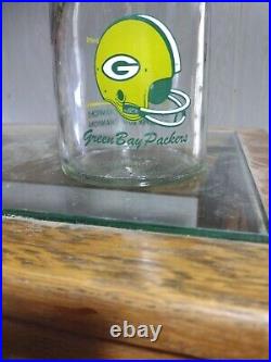 GREEN BAY PACKERS Vtg 1967 GLASS CARAFE JUICE VASE RARE LISTS ALL SUPER BOWL W@W