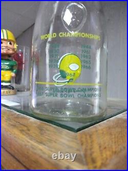 GREEN BAY PACKERS Vtg 1967 GLASS CARAFE JUICE VASE RARE LISTS ALL SUPER BOWL W@W