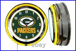 Green Bay Packers 19 Yellow Neon Clock Man Cave Game Room Garage Bar Football
