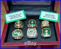 Green Bay Packers 6 Championship Ring Set. Favre Rodgers. With Wooden Box