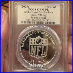 Green Bay Packers 999 Fine Silver Troy Ounce Coin Signed James Lofton NFL 2025