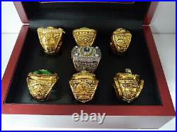 Green Bay Packers Championship Super Bowl 7 Ring Set With Wooden Display Box