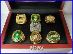 Green Bay Packers Championship Super Bowl 7 Ring Set With Wooden Display Box