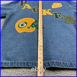 Green Bay Packers Denim Jacket Womens XL Petite Badazle Cheese Embroidery NFL