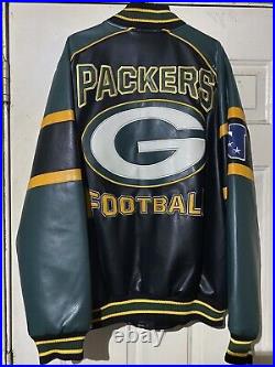 Green Bay Packers Football Leather Jacket Large New clean