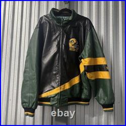 Green Bay Packers Jacket Mens 2XL Leather Green Black NFL Football Full Zip