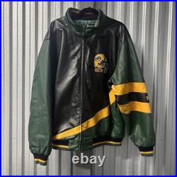 Green Bay Packers Jacket Mens 2XL Leather Green Black NFL Football Full Zip
