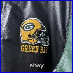 Green Bay Packers Jacket Mens 2XL Leather Green Black NFL Football Full Zip